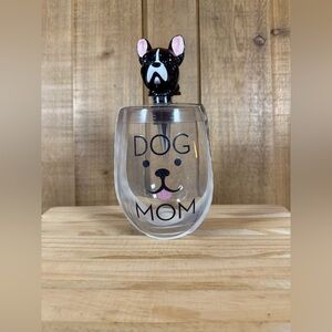 Wild Eye Design Wink Dog Mom Boston Terrier Wine Glass & Stopper New In Pkg